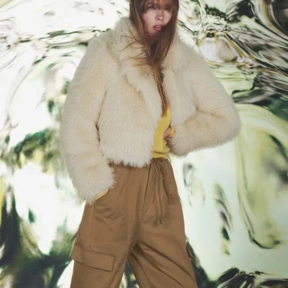 Zara Cream Faux Fur Jacket